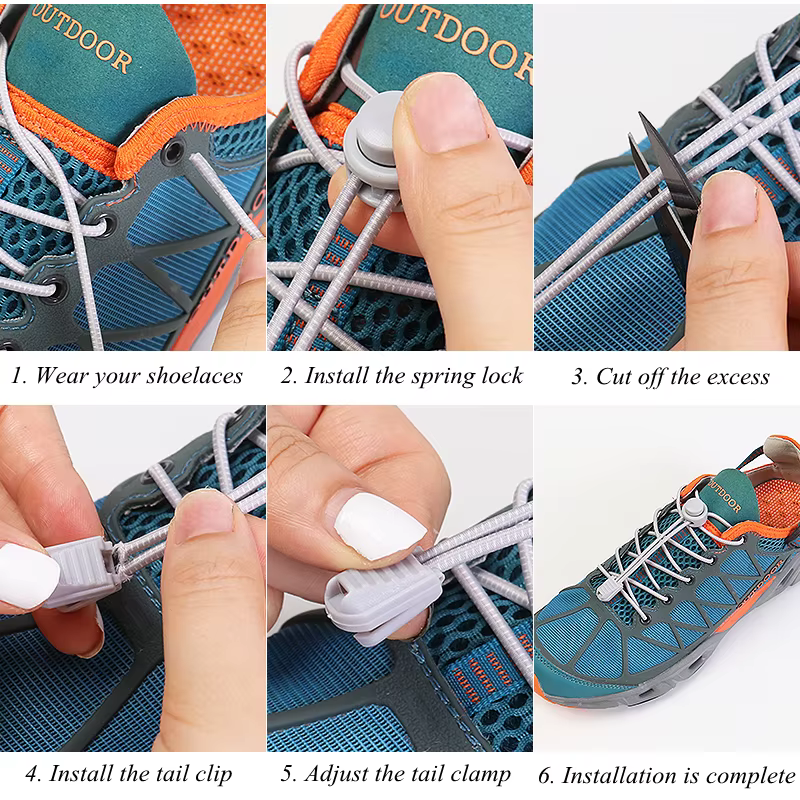 New1 paire de lacets sans cravate 1 seconde de lacet élastique rond en plastique à verrouillage rapi