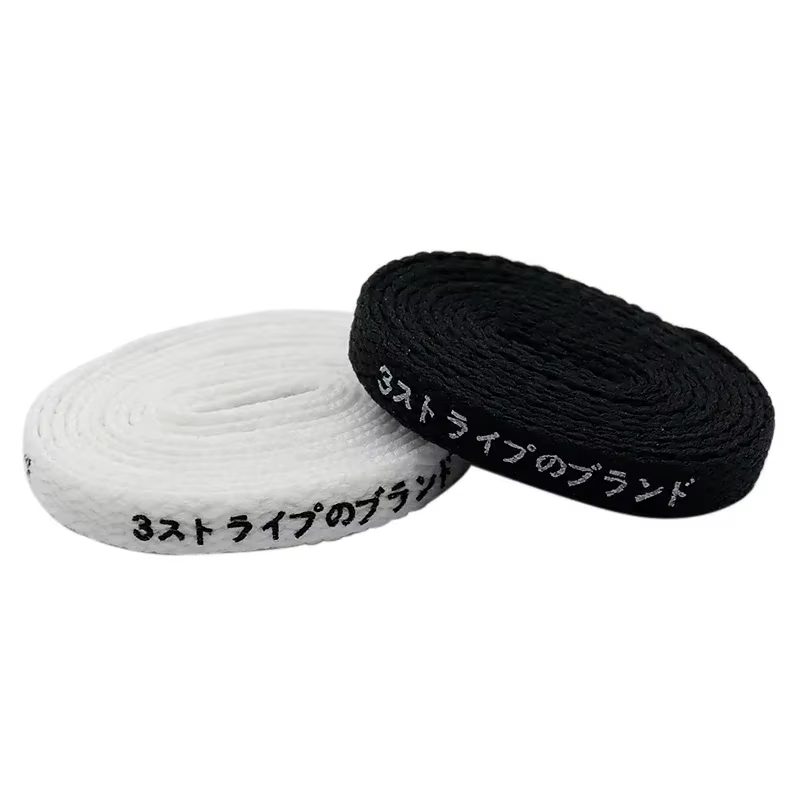Coolstring 8mm japonais noir blanc lettre impression lacets avec impression pour coureur toile chaus