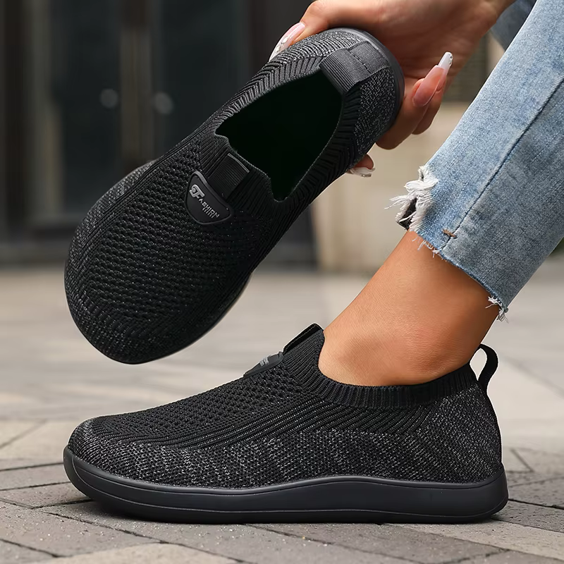 Chaussures à bout large pour femmes, baskets de marche respirantes en maille tricotée, semelle soupl
