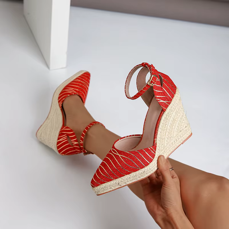 Sandales à talons compensés pour femmes, espadrilles à plateforme, sandales à bride cheville, escarp
