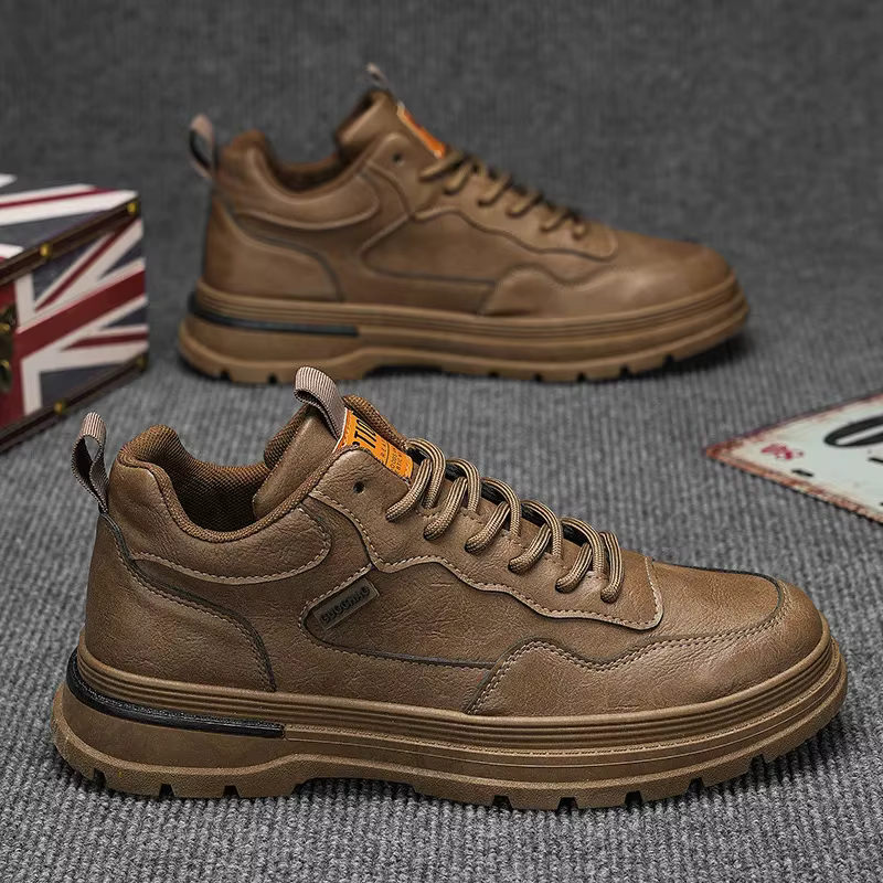 Chaussures décontractées en cuir PU pour hommes, baskets à plateforme, marron uni, chaussures de mar