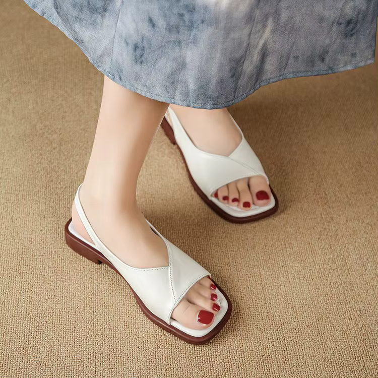 Sandales Rétro Françaises Marron à Bout Ouvert pour Femme, Été 2026, Grande Taille, Talon Bas, Style