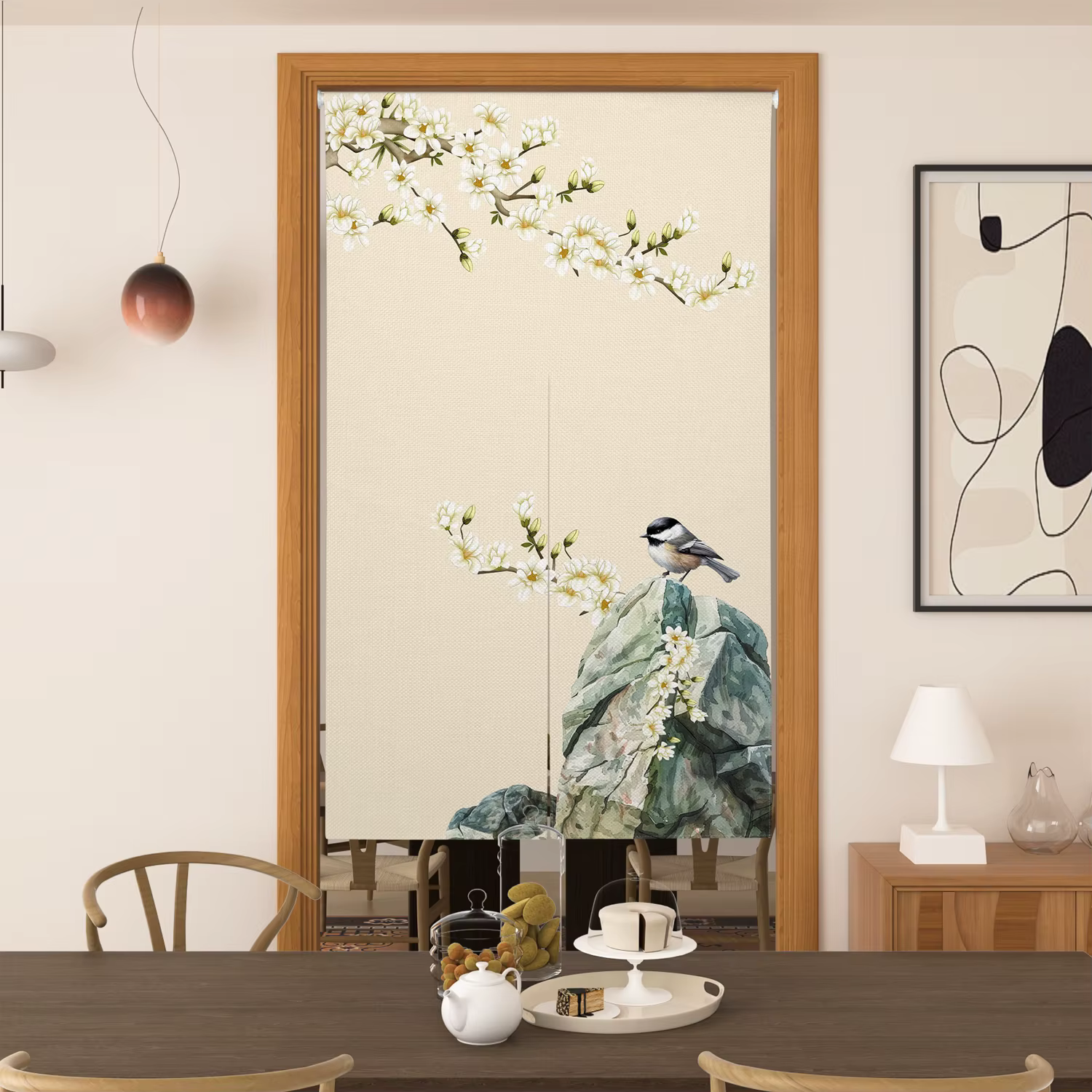 Rideau de porte de style japonais, motif vague de fleurs de cerisier du mont Fuji, demi-rideau pour 