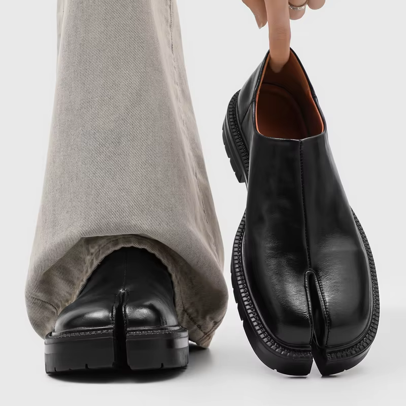 Chaussures Tabi pour hommes et femmes, chaussures classiques en cuir à bout fendu, chaussures décont
