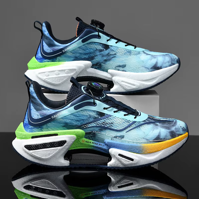 Chaussures de course élastiques pour hommes, chaussures de sport à plaque de carbone et boucle rotat