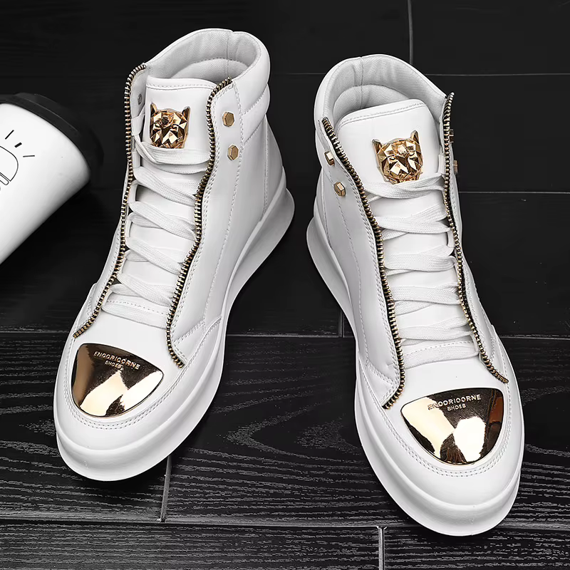 Chaussures de skateboard en cuir pour hommes, baskets montantes, chaussures plates de sport, chaussu