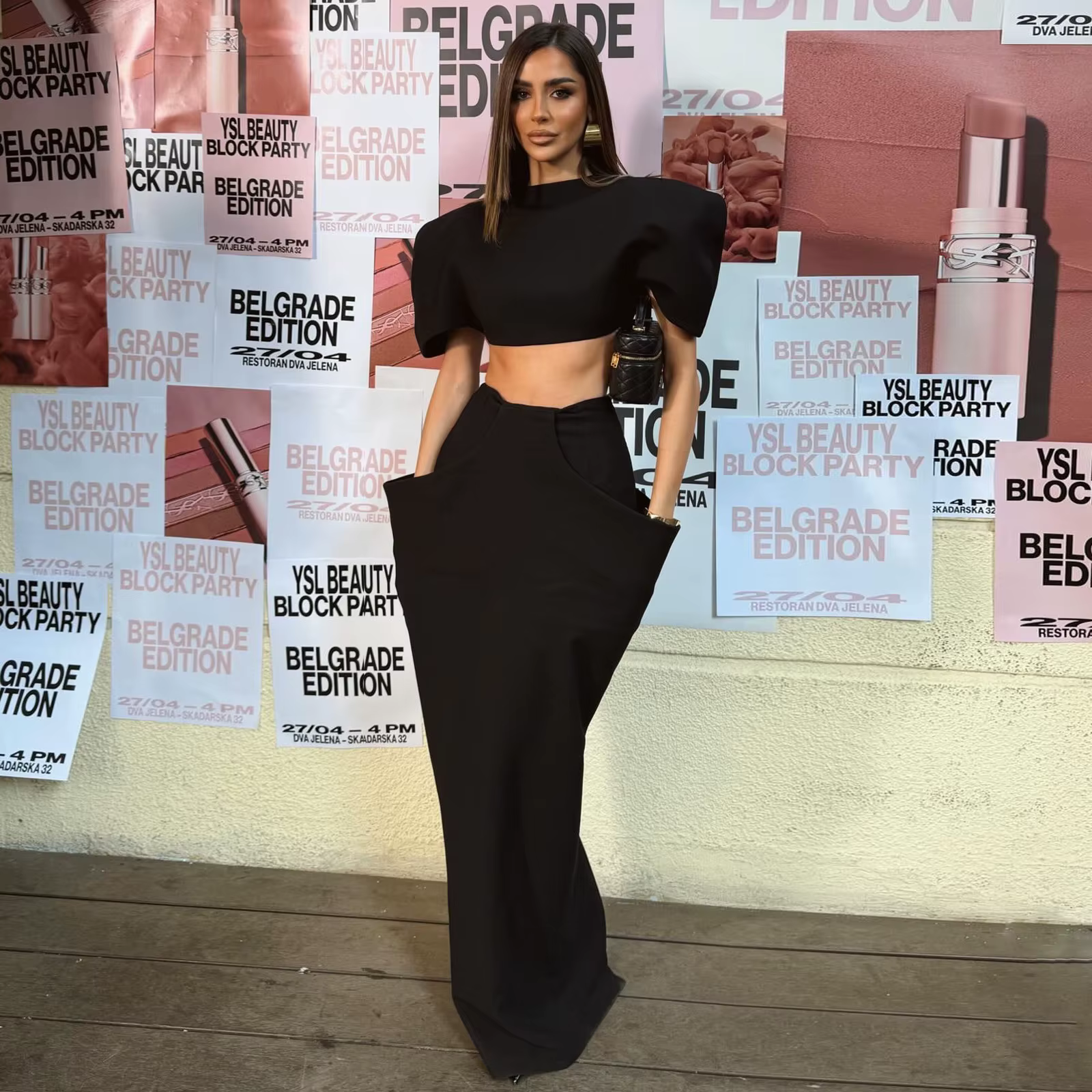 Ensemble 2 Pièces Noir Couture 2026 : Robe et Crop Top pour Femme, Tenue de Soirée avec Poches, Robe