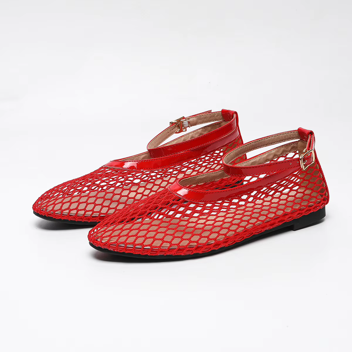 Chaussures plates de ballet pour femmes, bout rond, version améliorée en maille, à enfiler, talon ba