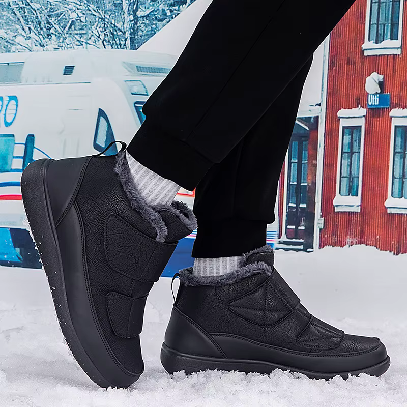 Bottines de neige à bout large pour hommes, chaussures chaudes doublées de fourrure en coton, grande