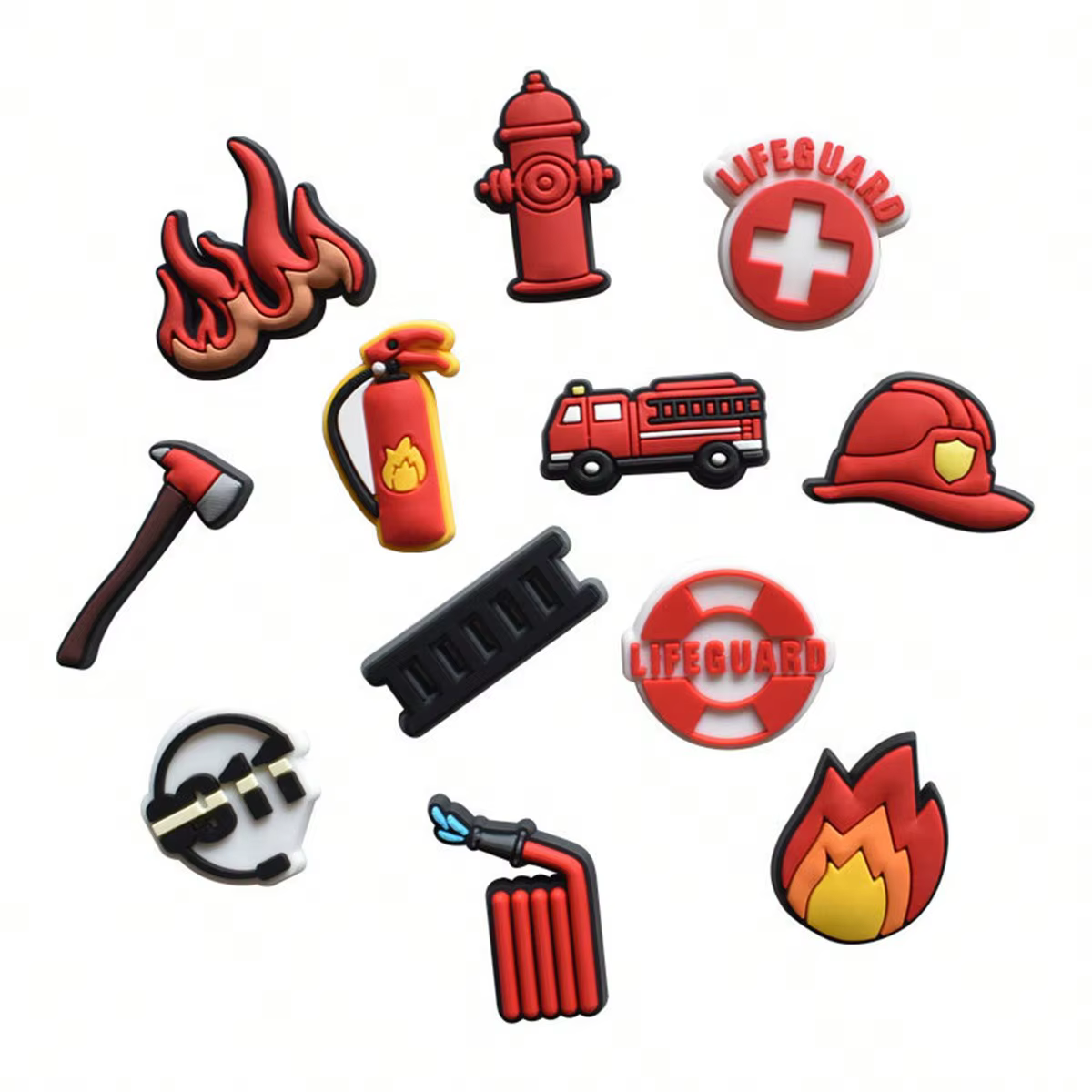 12 breloques de chaussures avec un thème des pompiers/équipe de lutte contre l'incendie, accessoires