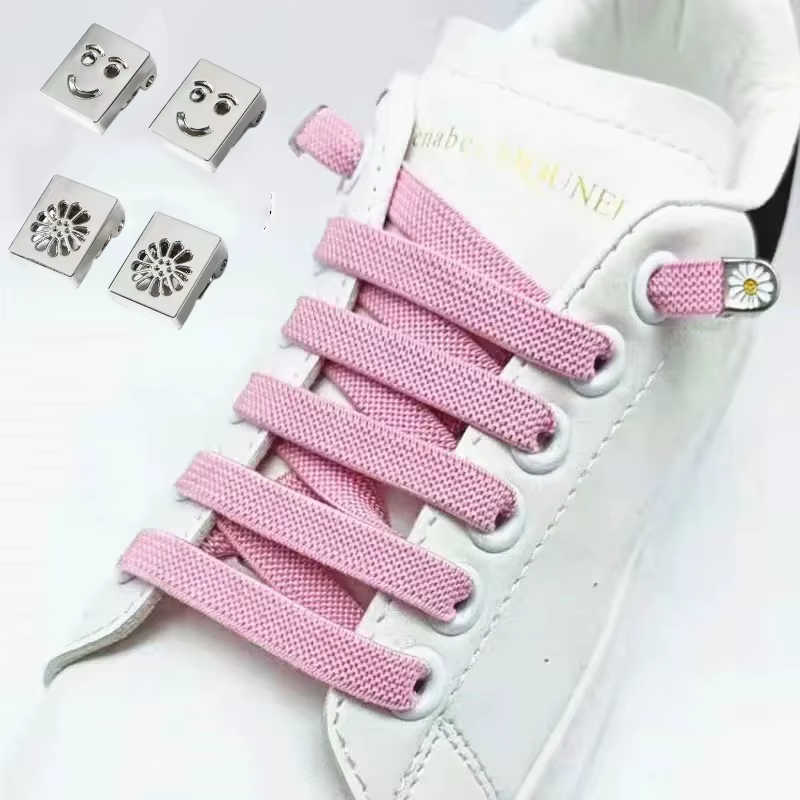 Lacets plats élastiques de qualité smiley No Tie, pour chaussures de sport d'extérieur, pour enfants