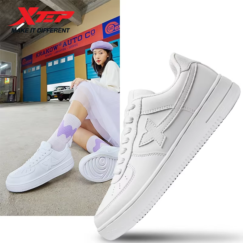 Xtep femmes chaussures de skateboard femme printemps antidérapant femmes chaussures de marche blanc 