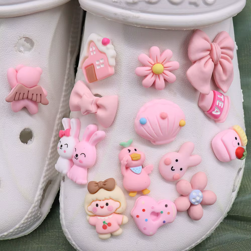 Décorations de chaussures en résine pour filles, jolies chaussures, série rose, jolies breloques, 1-