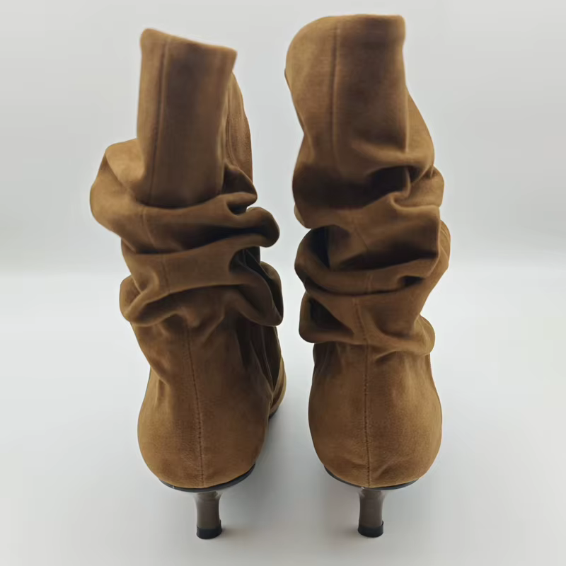 Aneikeh hiver Style De rue bout pointu bottines Femmes plissé bottes courtes Femme rétro concepteur 