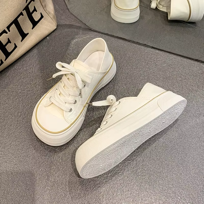 Chaussures en toile à enfiler pour femmes, mignonnes et laides, demi-pantoufles à fond épais, polyva