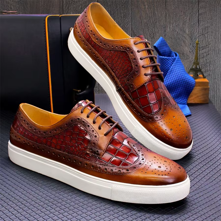 Baskets plates en cuir véritable pour hommes, chaussures confortables faites à la main, chaussures d