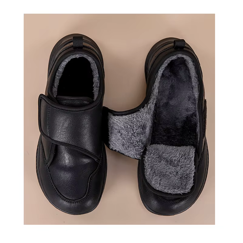 Chaussures orthopédiques et diabétiques en cuir à bout large doublées de fourrure pour l'hiver, ajus