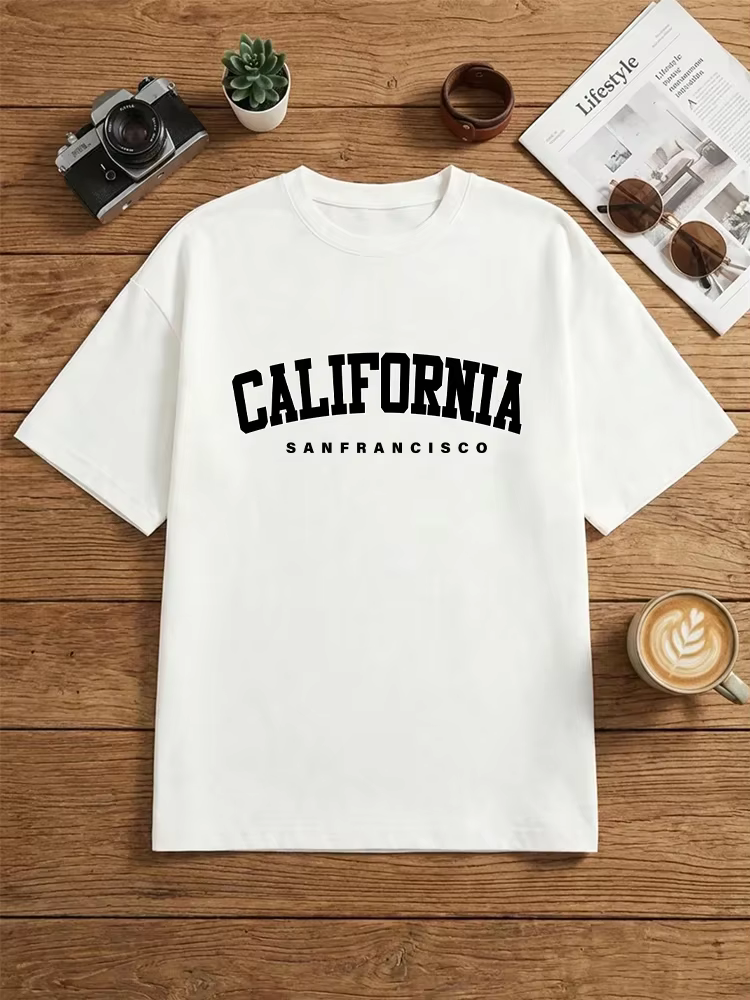 T-shirt oversize pour femmes, imprimé Californie, manches courtes, col rond, en coton, printemps-été