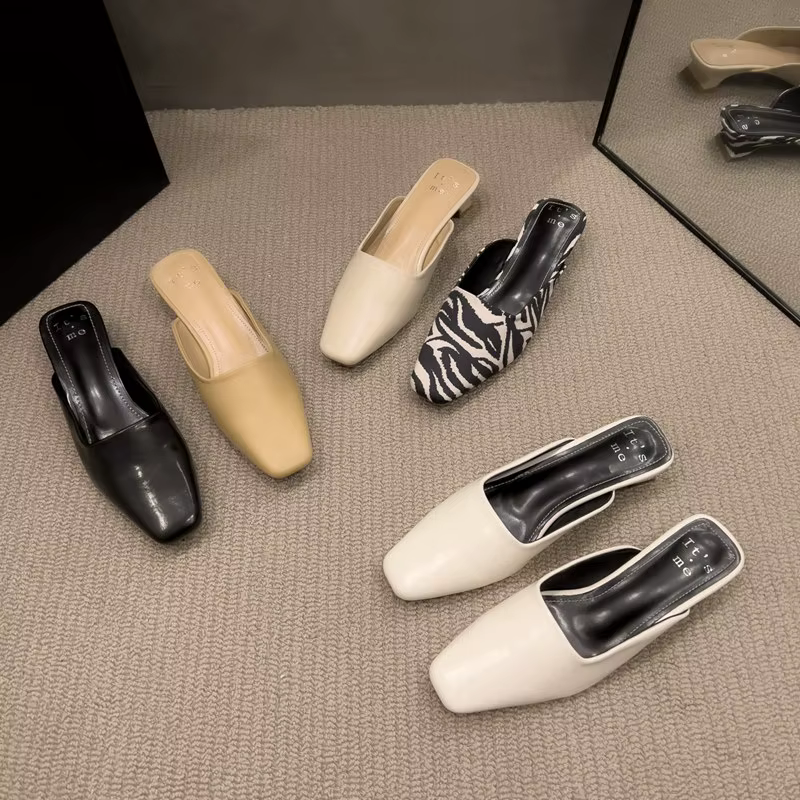Chaussures Mules à Motif Zèbre pour Femme, Pantoufles d'Extérieur à Talons Bas, Carrées, Nouvelle Co