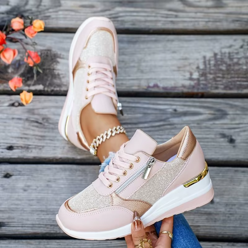Baskets compensées vulcanisées argentées à semelle épaisse pour femme, collection Printemps 2026 – C