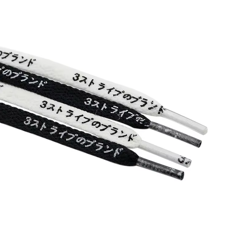 Coolstring 8mm japonais noir blanc lettre impression lacets avec impression pour coureur toile chaus