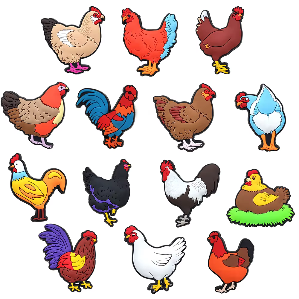 14 Breloques de chaussures en PVC, série poulet créative, détachables, imperméables, décorations DIY