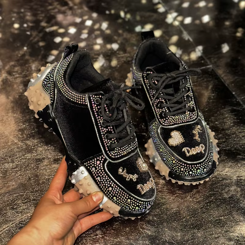 Femmes eau diamant chaussures de sport cristal daim luxe concepteur chaussures décontractées semelle