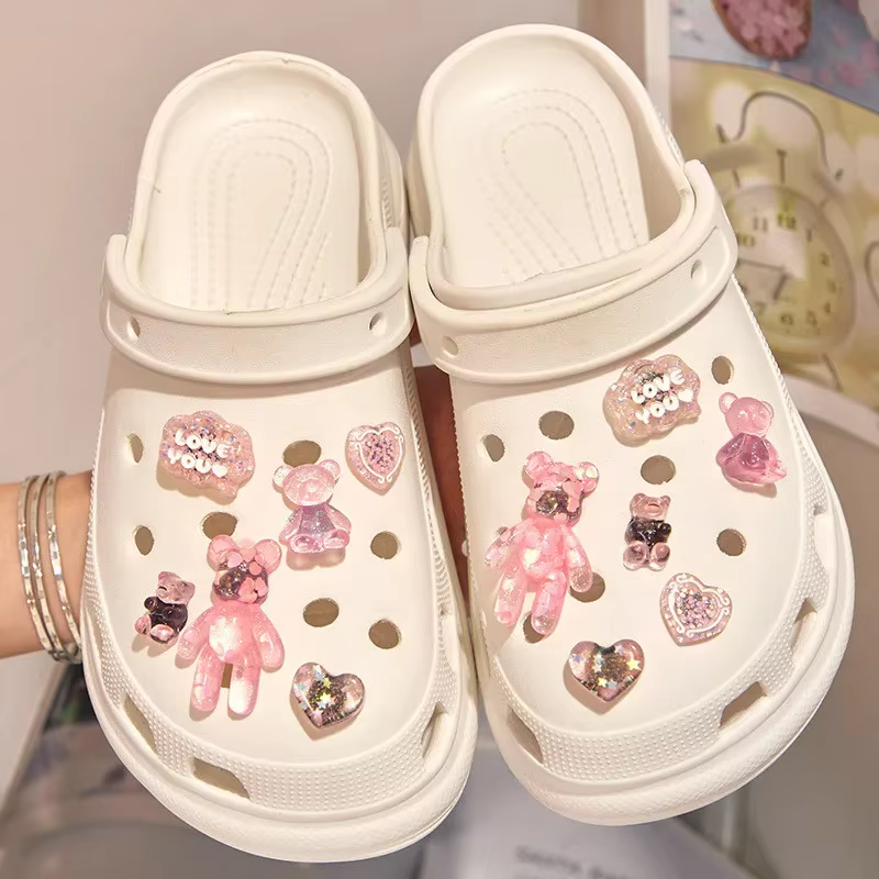 Breloques pailletées en PVC pour décoration de chaussures, baskets, pantoufles, accessoires pour enf