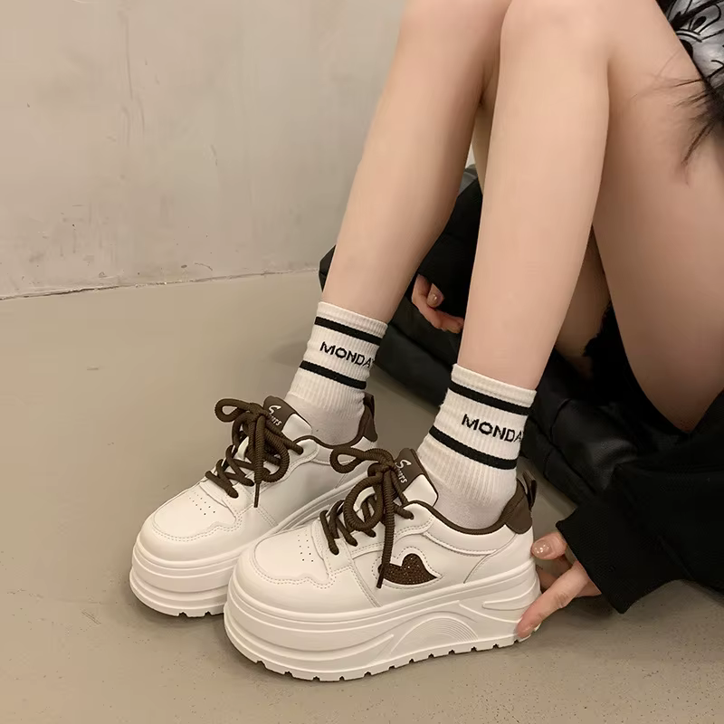 Chaussures blanches pour femmes, style sportif décontracté, plateforme à semelle épaisse, bout rond,