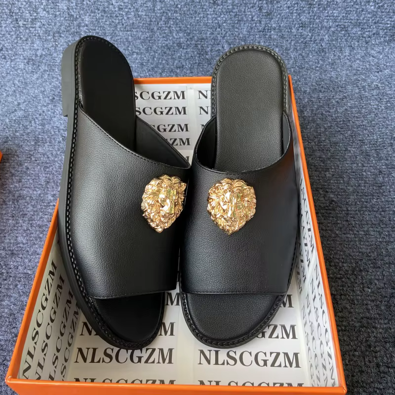 Chaussures originales marque pantoufles noires pour homme diapositives peep toe chaussures de luxe d