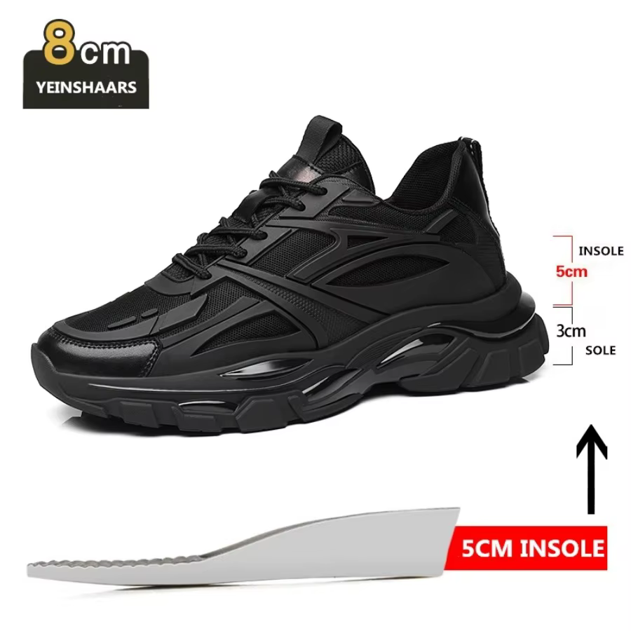 Hiver gros rehaussement baskets homme en cuir véritable maille ascenseur chaussures chaud semelle ép