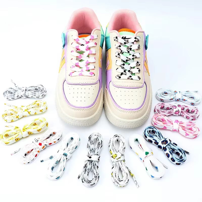 Lacets plats de dessin animé pour enfants et adultes, chaussures de course, baskets, impression graf