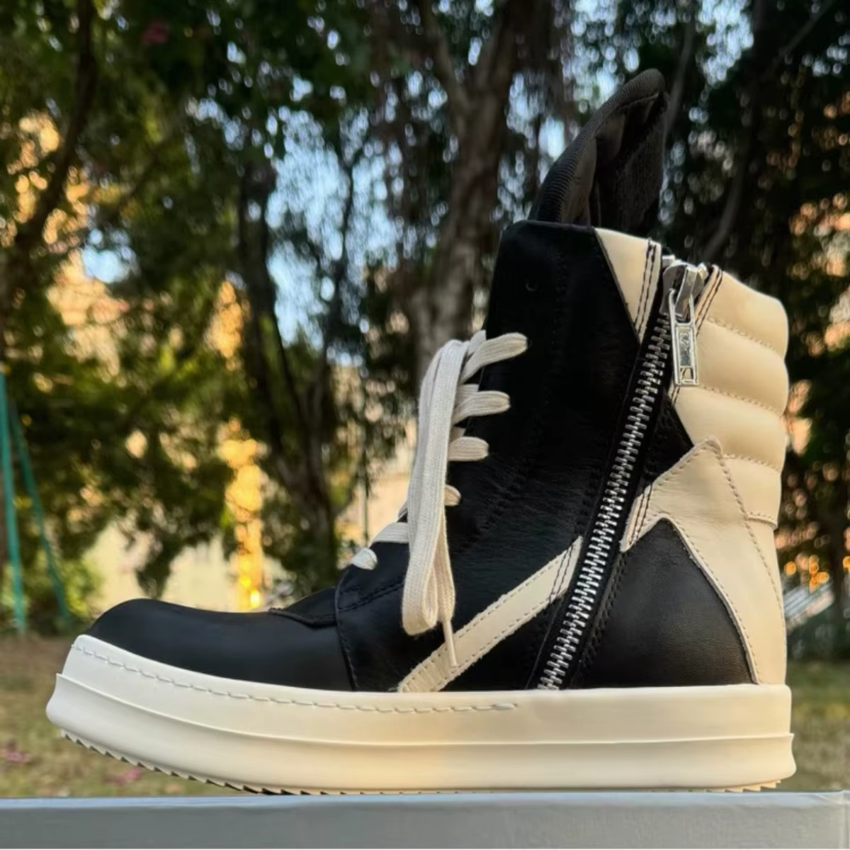 R-o baskets classiques en cuir noir chaussure haute botte noire en peau de vache hommes Sneaker ferm