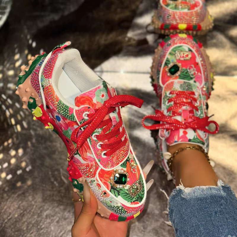 Baskets basses de luxe pour femme, incrustées de diamants, polyvalentes, style Dad Sneakers, sportiv