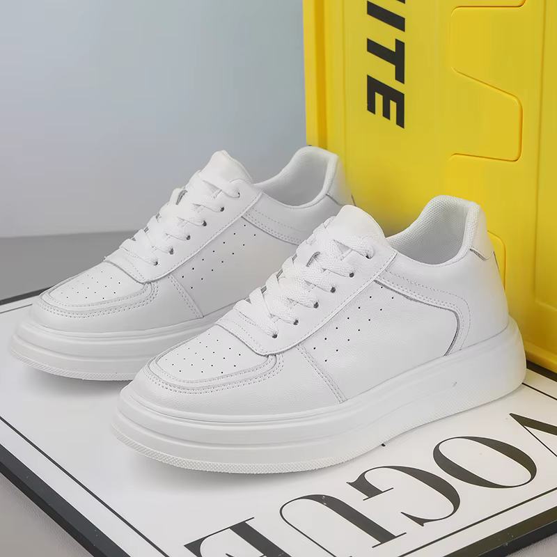 Chaussures De Sport en cuir blanc pour hommes, baskets rehaussantes invisibles De 10cm, grande taill