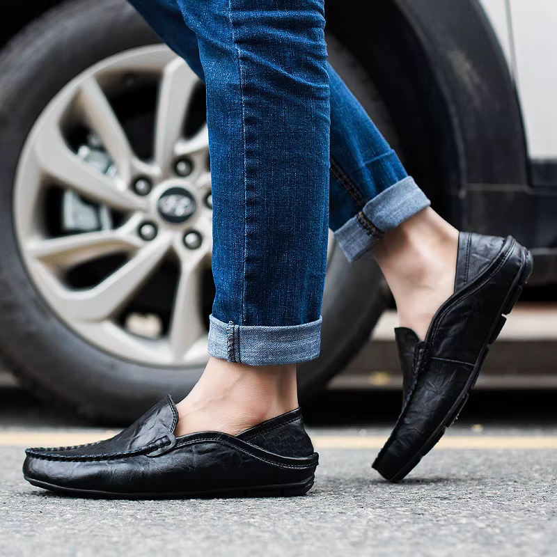 Chaussures décontractées en cuir pour hommes, mocassins de mariage, nouvelles chaussures en daim gra