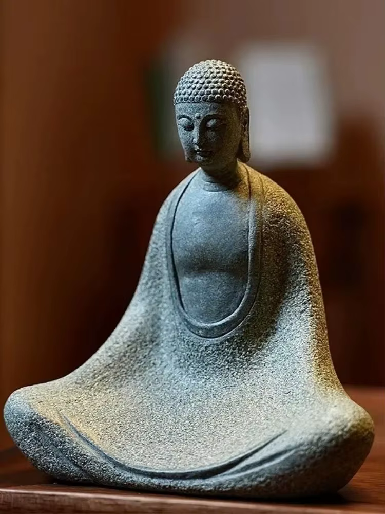 Décoration de statue de bouddha en pierre bleue, décoration de maison de style chinois, décoration d