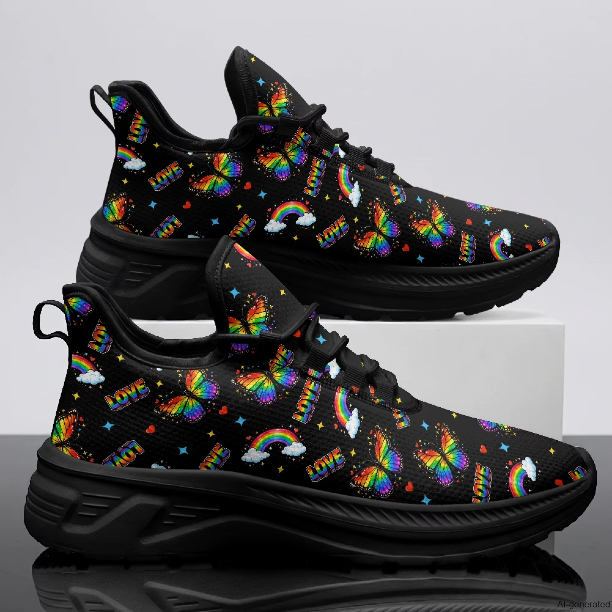 XIXIRIMIDO Chaussures de marche pour femmes, baskets de football imprimées arc-en-ciel, chaussures d