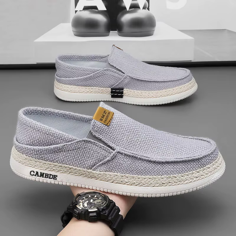 Chaussures en toile pour hommes, respirantes, en lin, pour l'été, mocassins décontractés, tendance, 