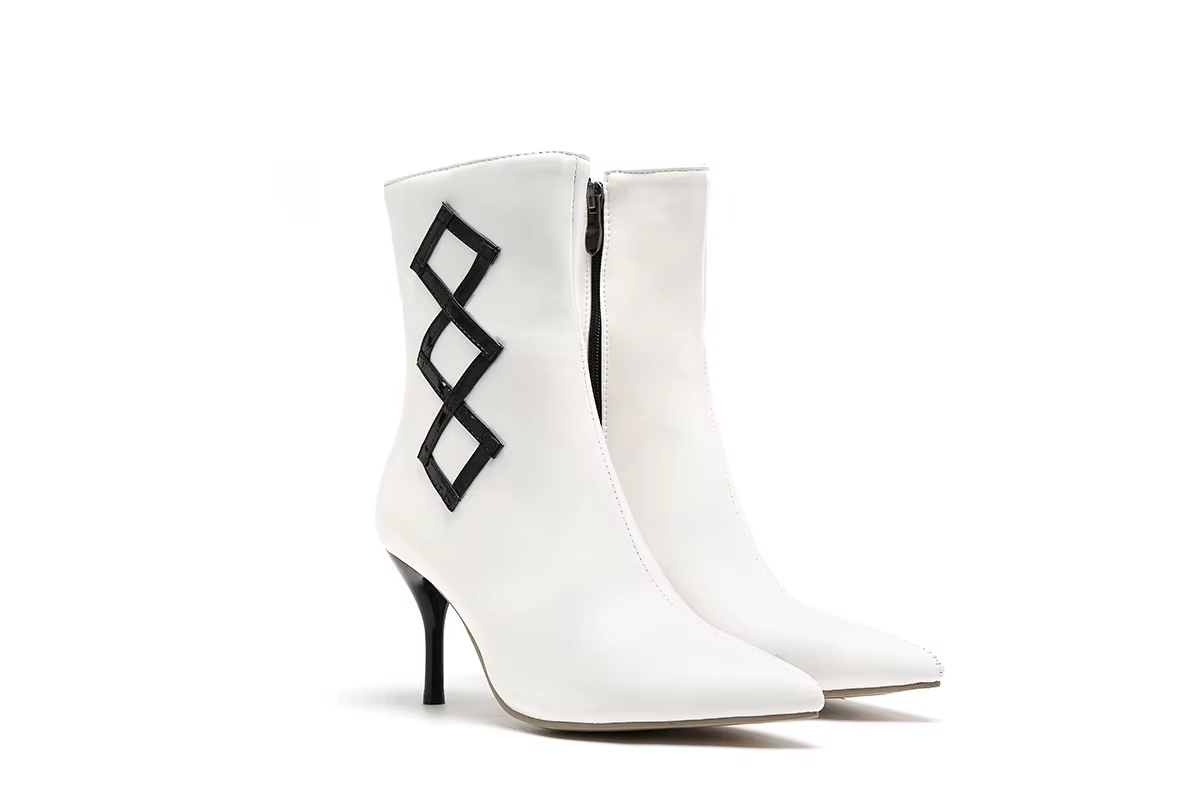 Chaussures pour femmes, bottines noires et blanches à blocs de couleur, bout pointu, talon fin, ferm