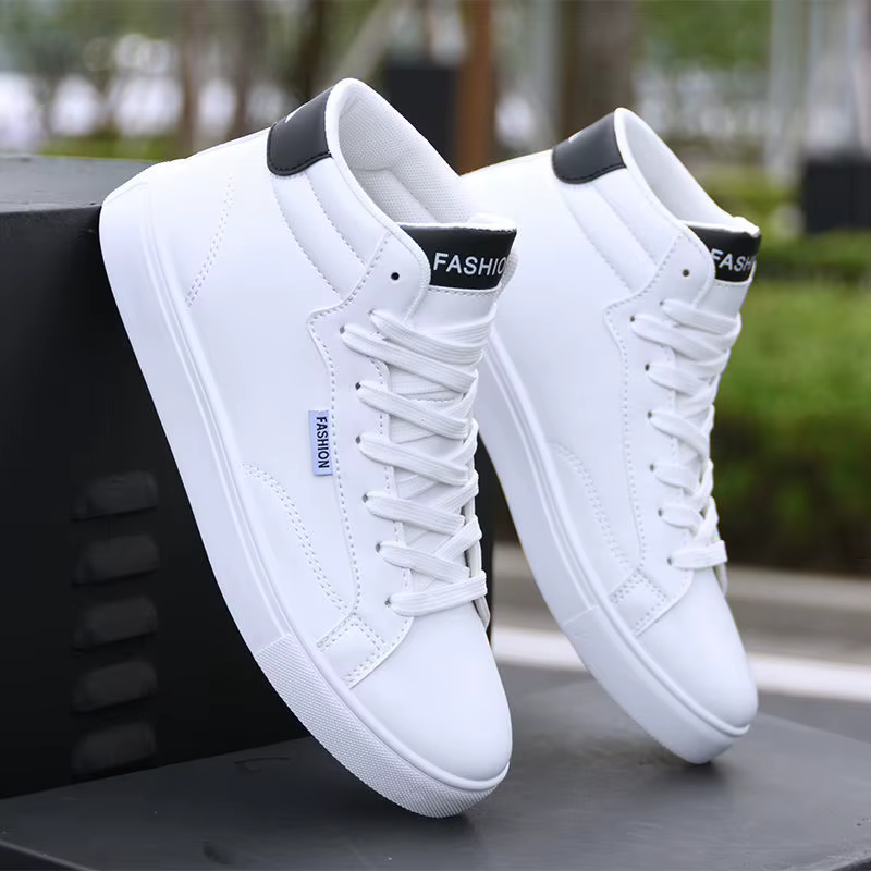 Chaussures de skateboard en cuir pour hommes, baskets montantes, chaussures plates de sport de joggi