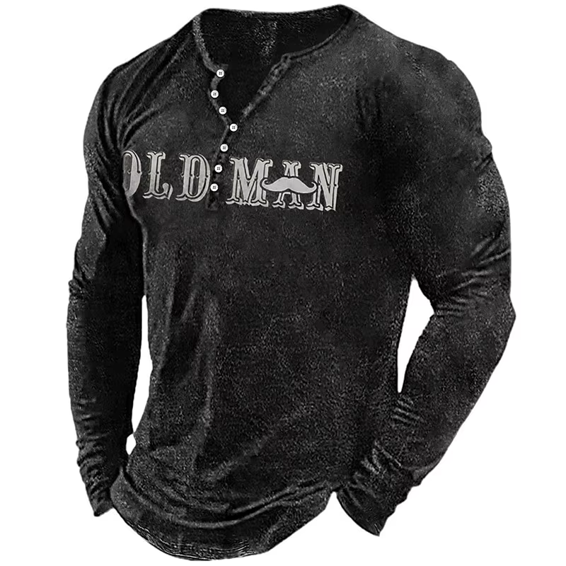 Vintage hommes T-shirt vieux hommes lettre graphique t-shirts coton impression 3D à manches longues 