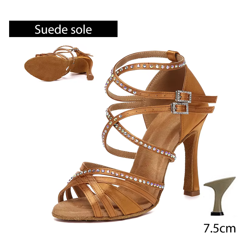 Chaussures de danse latine DKZSYIM pour femmes – Sandales de tango à strass, chaussures latines à se