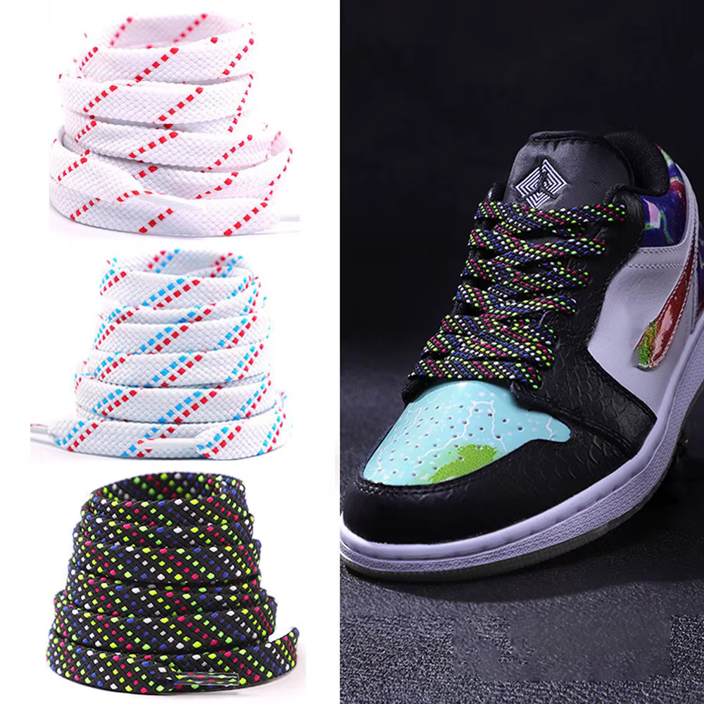 Nouveaux lacets bicolores en sergé pour baskets lacet plat motif AF1 lacets colorés haut de gamme at