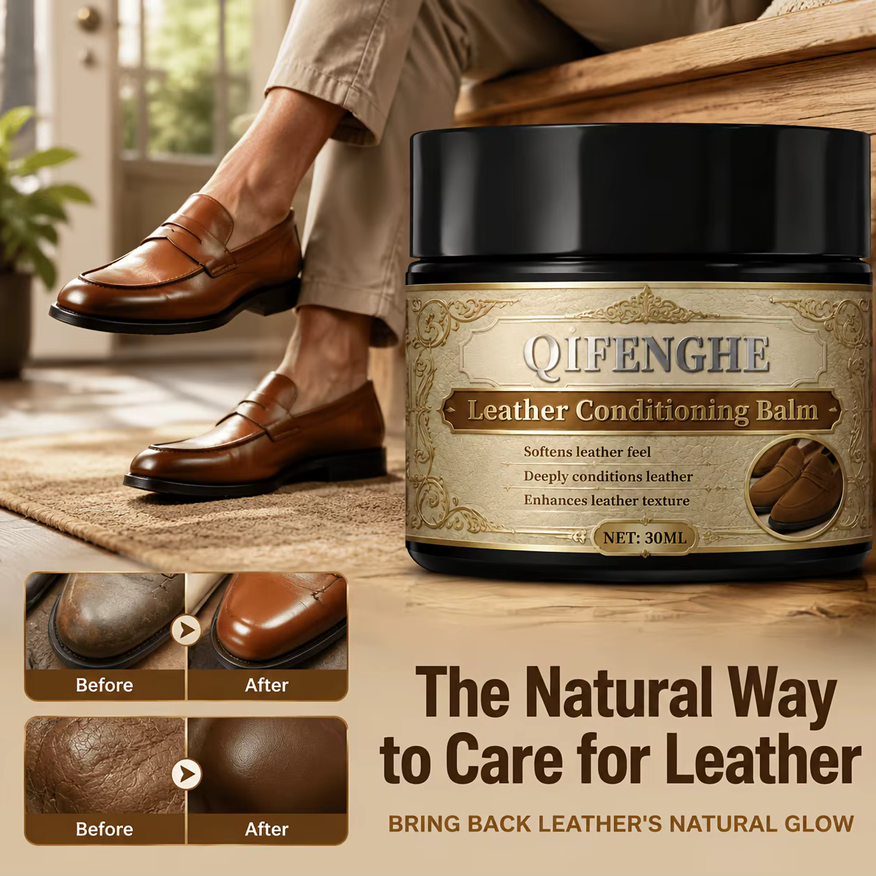 Crème d'entretien pour chaussures en cuir - Baume rénovateur, protecteur et adoucissant - Nettoyage