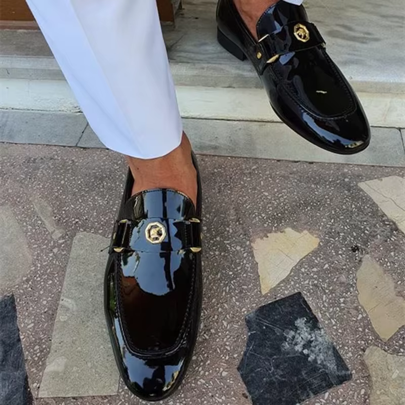 Nouveautés mocassins pour hommes chaussures en cuir noir brillant à boucle chaussures habillées de b