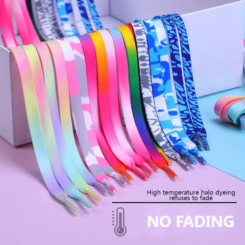 Lacets plats couleur arc-en-ciel lacets décontractés chaussures en toile coloré lacet imprimé dégrad