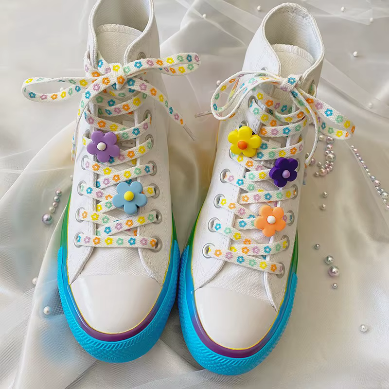 1 paire/2 pc lacets décoration fleur Clip chaussure boucle mignon Sneaker toile dessin animé chaussu