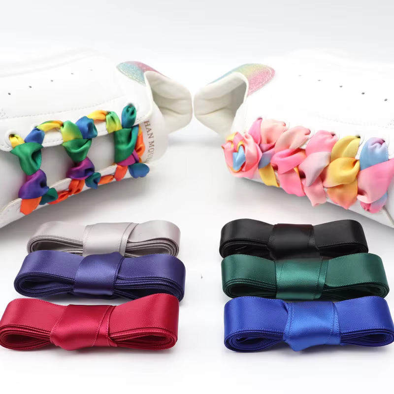 Ruban de soie plat lacets colorés bonbons dégradé Satin lacets bottes femmes baskets lacet arc-en-ci