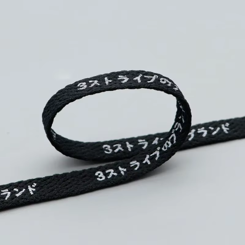 Coolstring 8mm japonais noir blanc lettre impression lacets avec impression pour coureur toile chaus